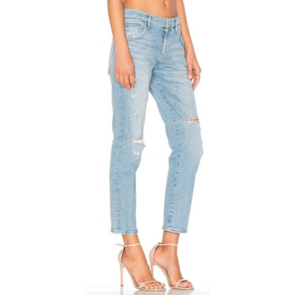 Agolde Blue Boyfriend Jeans with Distressed Details